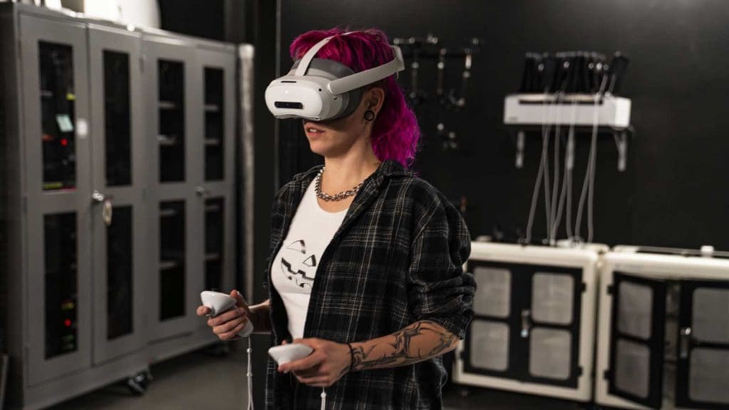 Student working with VR headset