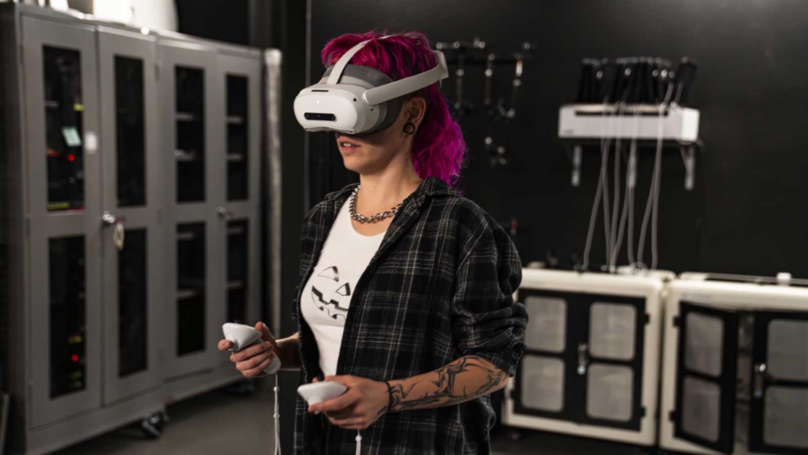 Student working with VR headset