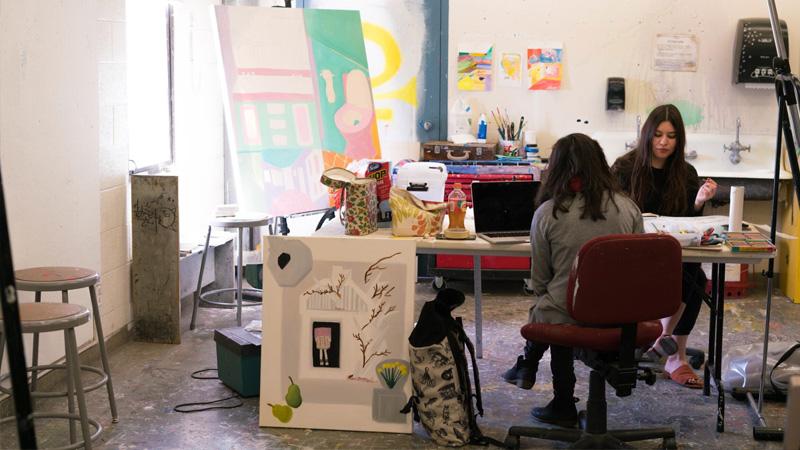 students work in painting and drawing lab